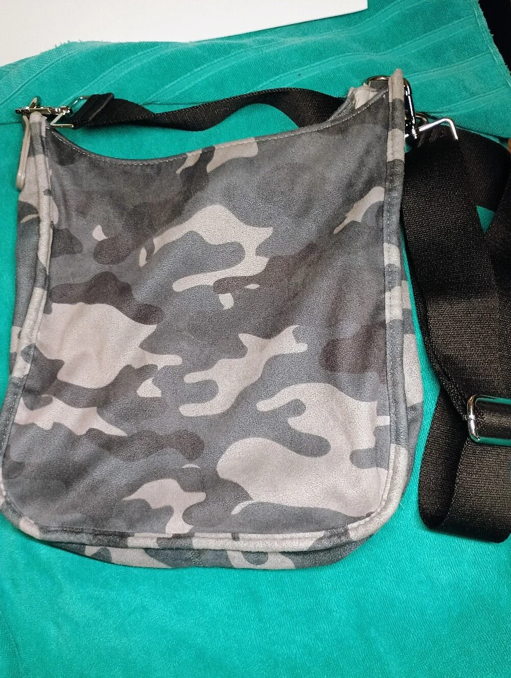 Ahdorned Casey Messenger Bag  Camo Vegan Suede